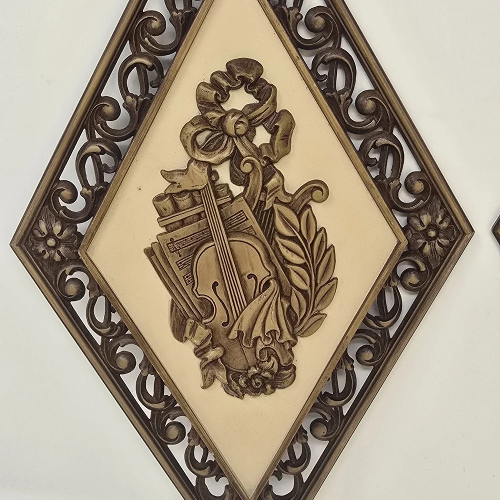 Vintage syroco hollywood regency‎ wall hanging plaques set of 2 diamond shape